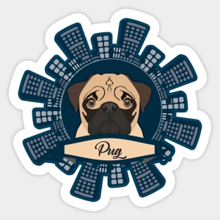 pug in the city Sticker